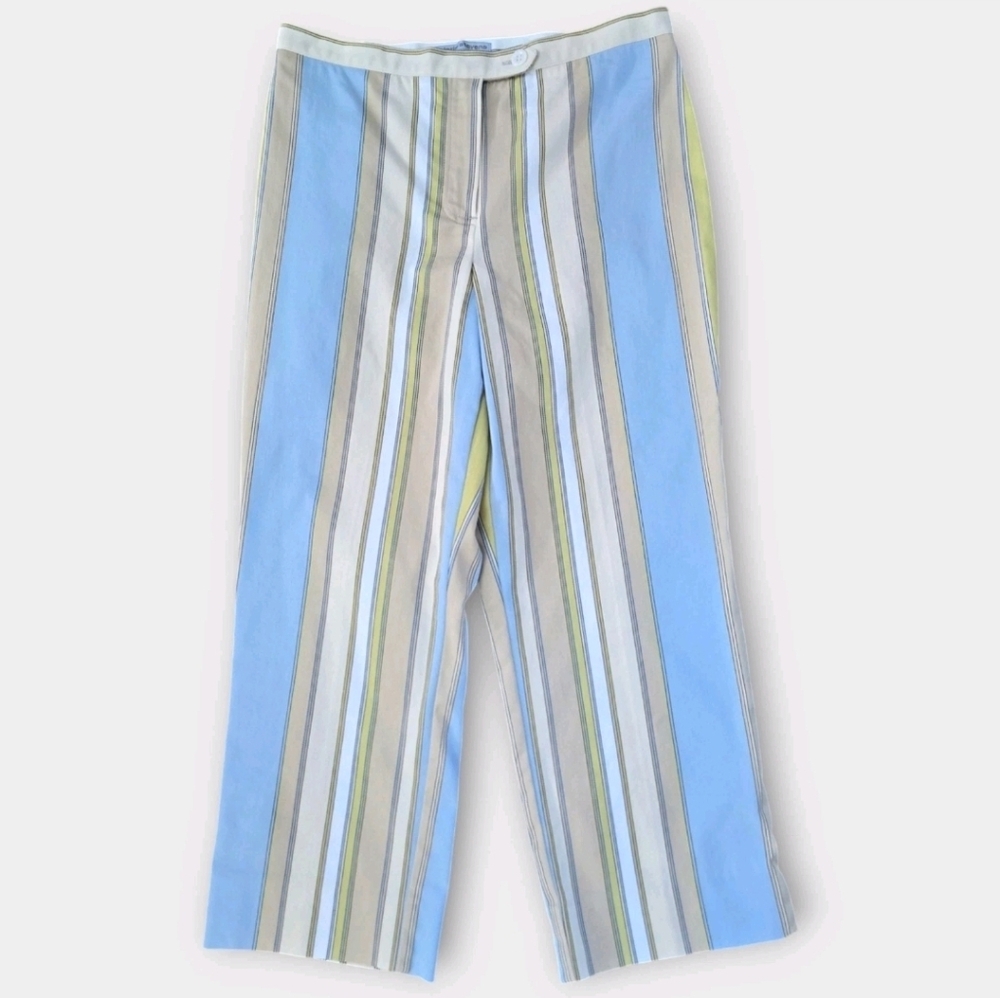 Retro Vintage Striped Crop Pants Size 6P Blue Beige Coastal Festival